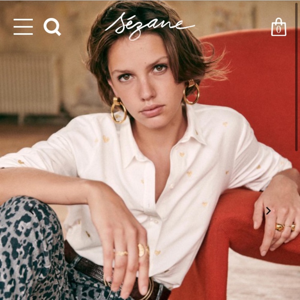Sézane Pierro Shirt w Ecru Golden Heart Embroidery